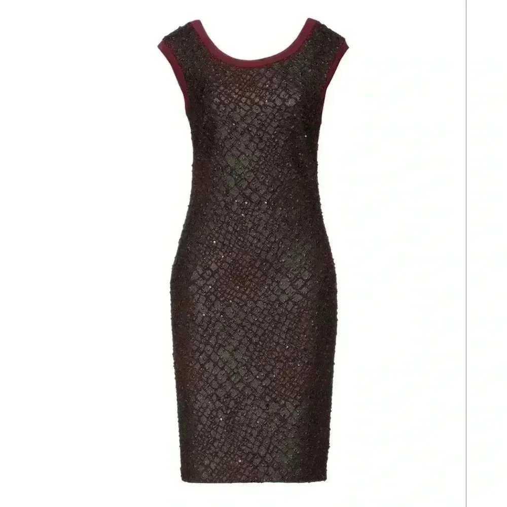 Frank Lyman Faux Leather Sequin Midi Dress Black Red Size 12